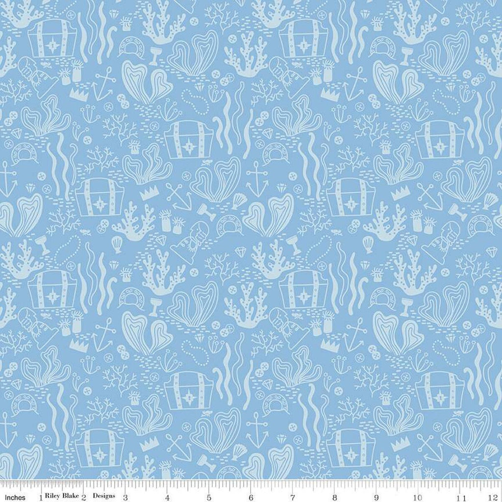 SALE Hoist the Sails Treasure C12982 Sky - Riley Blake Designs - Tone-on-Tone Treasure Chests Pirate Loot - Quilting Cotton Fabric
