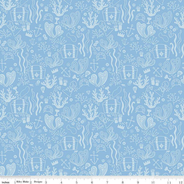 SALE Hoist the Sails Treasure C12982 Sky - Riley Blake Designs - Tone-on-Tone Treasure Chests Pirate Loot - Quilting Cotton Fabric