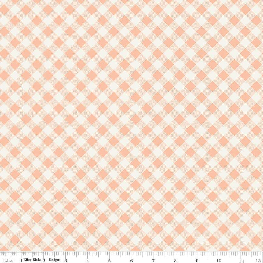 Ally's Garden PRINTED Gingham C13243 Blush by Riley Blake Designs - Diagonal Blush Cream Check Checks - Quilting Cotton Fabric