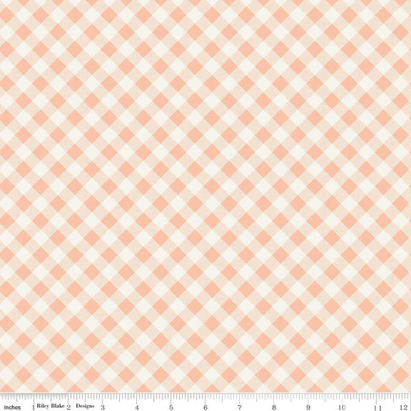 Ally's Garden PRINTED Gingham C13243 Blush by Riley Blake Designs - Diagonal Blush Cream Check Checks - Quilting Cotton Fabric