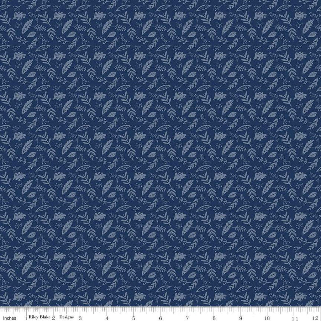 SALE Butterfly Blossom Leaf Toss C13275 Navy by Riley Blake Designs - Tone-on-Tone Leaves - Quilting Cotton Fabric