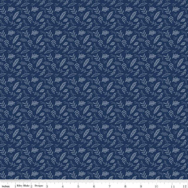 SALE Butterfly Blossom Leaf Toss C13275 Navy by Riley Blake Designs - Tone-on-Tone Leaves - Quilting Cotton Fabric