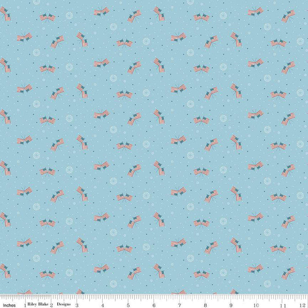 Portsmouth Flags C12917 Dream by Riley Blake Designs - United States Flag Pin Dots Starbursts Patriotic - Quilting Cotton Fabric