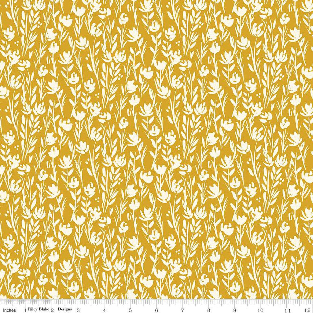 SALE Eden Tonal C12924 Mustard by Riley Blake Designs - Floral Cream Flowers - Quilting Cotton Fabric