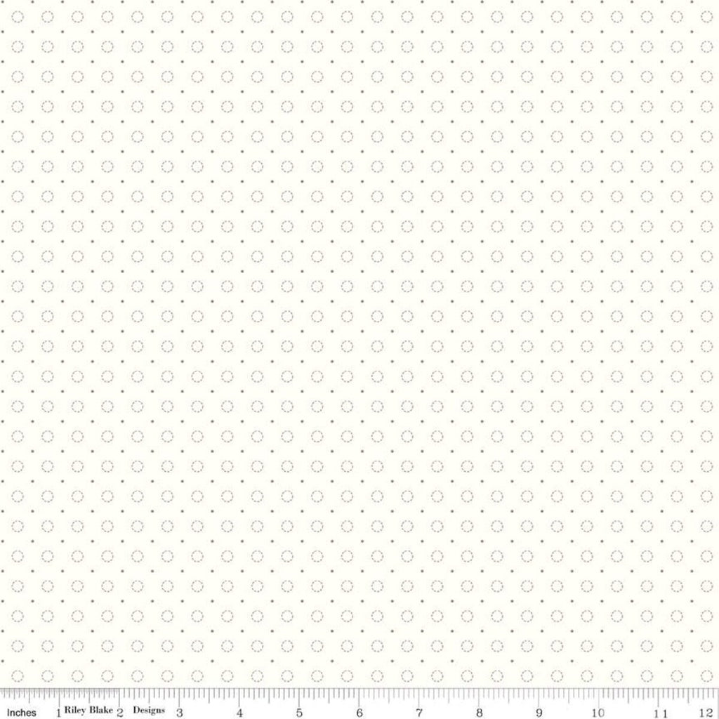 SALE Bee Backgrounds Stitched Circle C9940 Pewter - Riley Blake Designs - Dashed-Line Circles Pin Dots Off White - Quilting Cotton Fabric