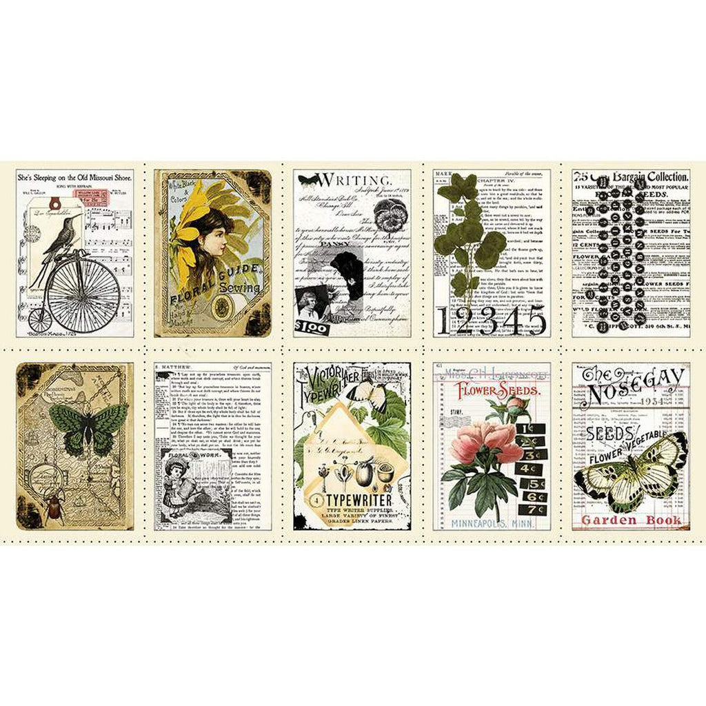 SALE Art Journal Flower Press Patch Panel PD13031 by Riley Blake Designs - DIGITALLY Printed Vintage Flowers Text  - Quilting Cotton Fabric