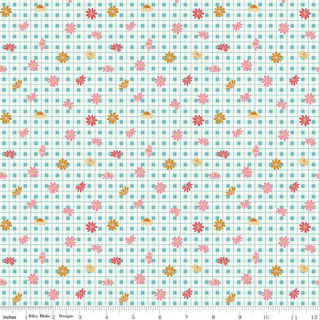 SALE Sweet Acres Floral Gingham C13213 Aruba by Riley Blake Designs - Check Checks Flowers Off-White - Quilting Cotton Fabric