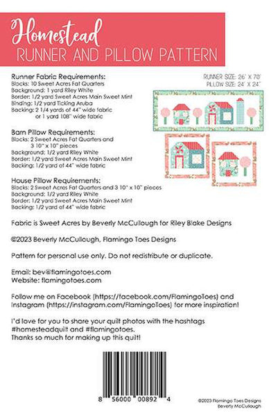SALE Homestead Pillows and Runner PATTERN P138 by Beverly McCullough - Riley Blake Designs - INSTRUCTIONS Only - Pieced Houses Barns