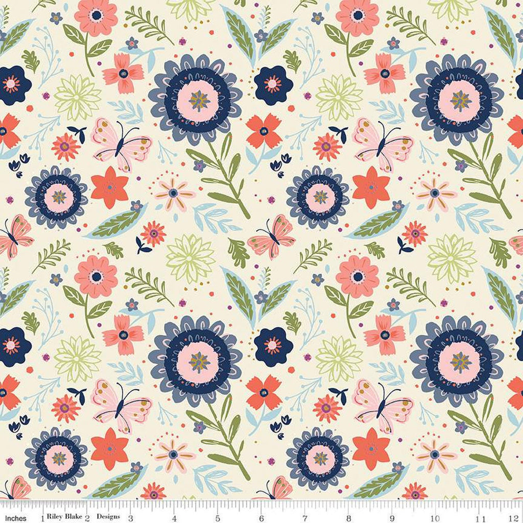 SALE Butterfly Blossom Main C13270 Cream - Riley Blake Designs - Floral Flowers - Quilting Cotton Fabric