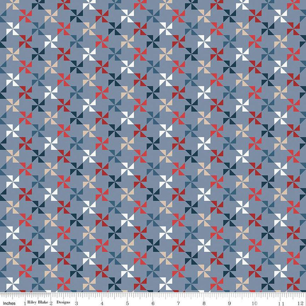 SALE Red, White and True Pinwheels C13183 Stone - Riley Blake Designs - Patriotic Geometric - Quilting Cotton Fabric