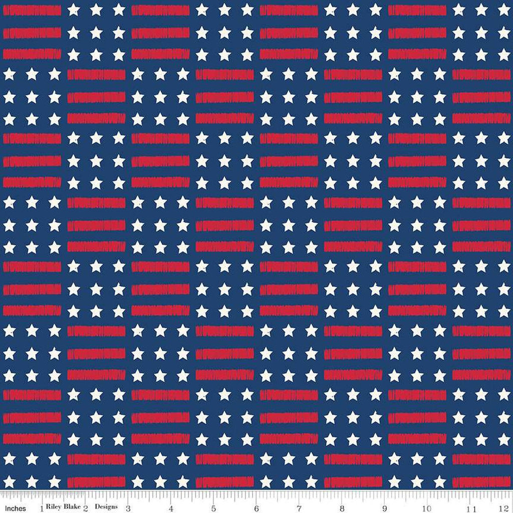 SALE Land of the Brave Stars and Stripes C13141 Navy by Riley Blake Designs - Patriotic Checkerboard Pattern - Quilting Cotton Fabric