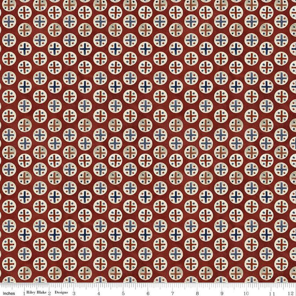 SALE Bright Stars Dots C13105 Red - Riley Blake Designs - Patriotic Folk Art Circles Dots Crisscrosses - Quilting Cotton Fabric