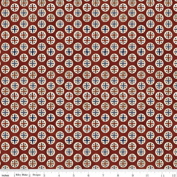 SALE Bright Stars Dots C13105 Red - Riley Blake Designs - Patriotic Folk Art Circles Dots Crisscrosses - Quilting Cotton Fabric