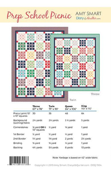 SALE Prep School Picnic Quilt PATTERN P123 by Amy Smart - Riley Blake Designs - INSTRUCTIONS Only - Framed Nine-Patch Multiple Sizes