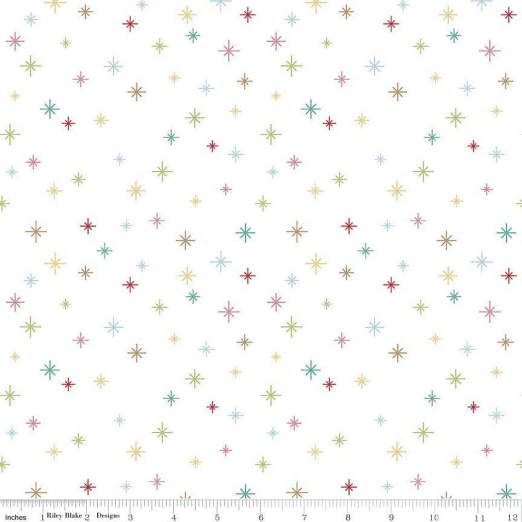 SALE Cozy Christmas Sparkle C5365 White - Riley Blake Designs - Non-Metallic Multi-Colored Sparkles - Lori Holt - Quilting Cotton Fabric