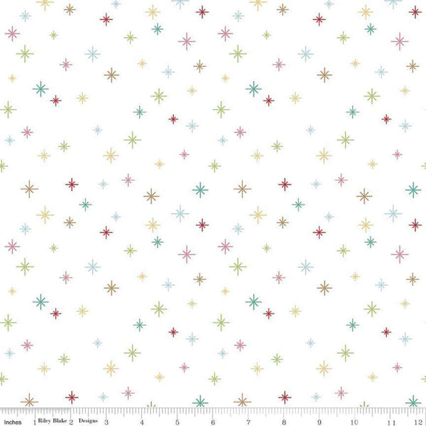 SALE Cozy Christmas Sparkle C5365 White - Riley Blake Designs - Non-Metallic Multi-Colored Sparkles - Lori Holt - Quilting Cotton Fabric
