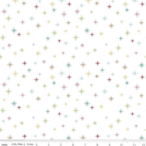 Cozy Christmas Sparkle C5365 White - Riley Blake Designs - Non-Metallic Multi-Colored Sparkles - Lori Holt - Quilting Cotton Fabric