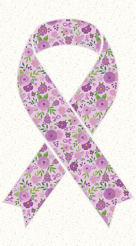 SALE Strength in Lavender Ribbon Panel P13226 - Riley Blake Designs - Breast Cancer Awareness Flowers Dots - Quilting Cotton Fabric