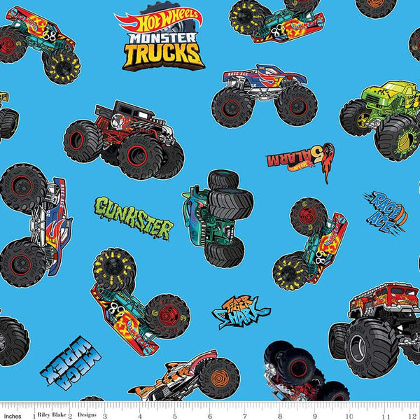 Hot Wheels Monster Trucks Red Main Fabric - Riley Blake Fabrics