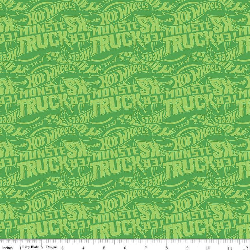 Hot Wheels Monster Trucks Tonal C12954 Green - Riley Blake Designs - Tone-on-Tone Logos - Quilting Cotton Fabric -  LIcensed Product