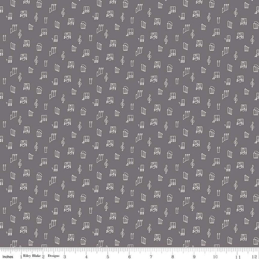 18" End of Bolt - CLEARANCE Swan Serenade Opus C13263 Gray - Riley Blake Designs - Music Musical Notation Notes - Quilting Cotton Fabric