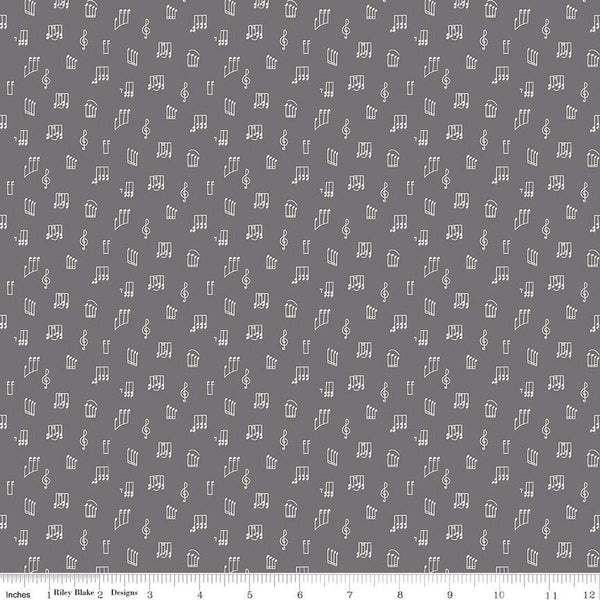18" End of Bolt - CLEARANCE Swan Serenade Opus C13263 Gray - Riley Blake Designs - Music Musical Notation Notes - Quilting Cotton Fabric