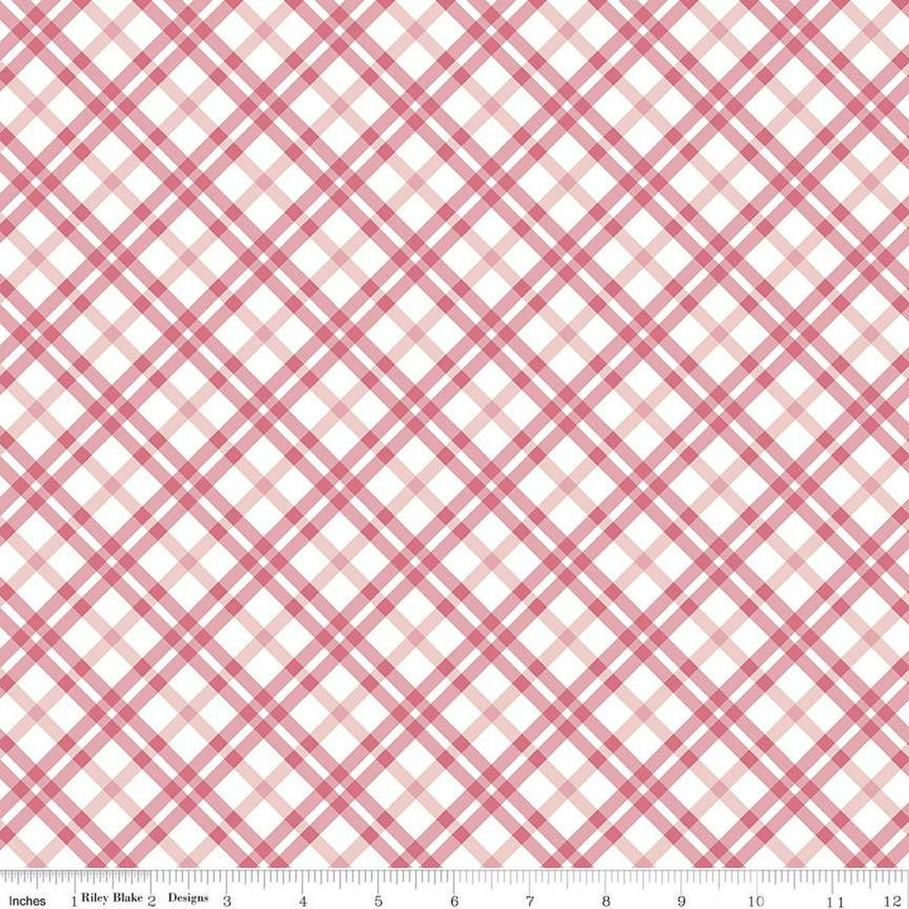SALE Easter Parade Picnic Check C11576 Raspberry - Riley Blake Designs - Pink White Geometric Diagonal Plaid - Quilting Cotton Fabric