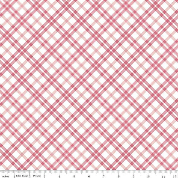 SALE Easter Parade Picnic Check C11576 Raspberry - Riley Blake Designs - Pink White Geometric Diagonal Plaid - Quilting Cotton Fabric