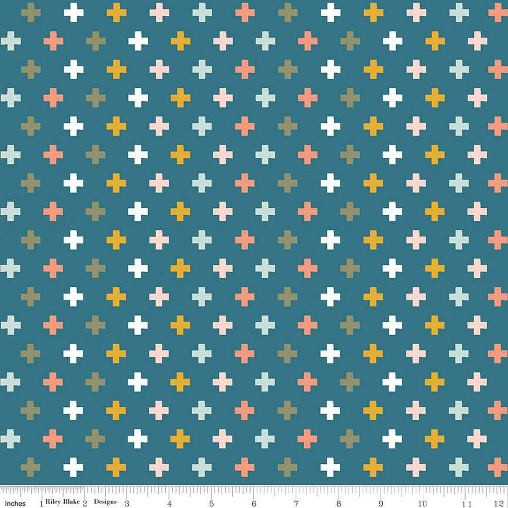 SALE FLANNEL Make a Pretty Life Plus F13338 Teal - Riley Blake Designs - Geometric Plus Signs - FLANNEL Cotton Fabric