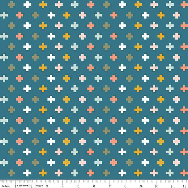 SALE FLANNEL Make a Pretty Life Plus F13338 Teal - Riley Blake Designs - Geometric Plus Signs - FLANNEL Cotton Fabric