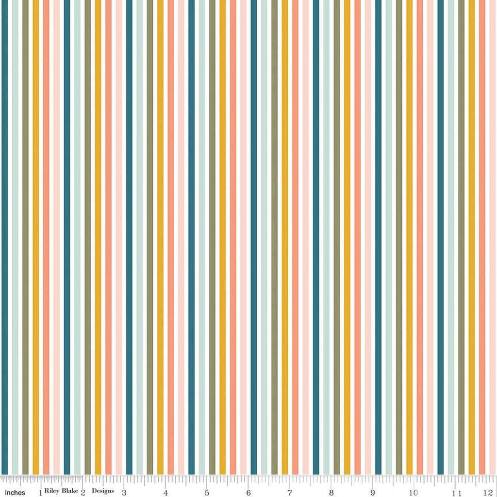 FLANNEL Make a Pretty Life Stripes F13340 Multi - Riley Blake Designs - Multi-Colored White Stripe Striped FLANNEL Cotton Fabric