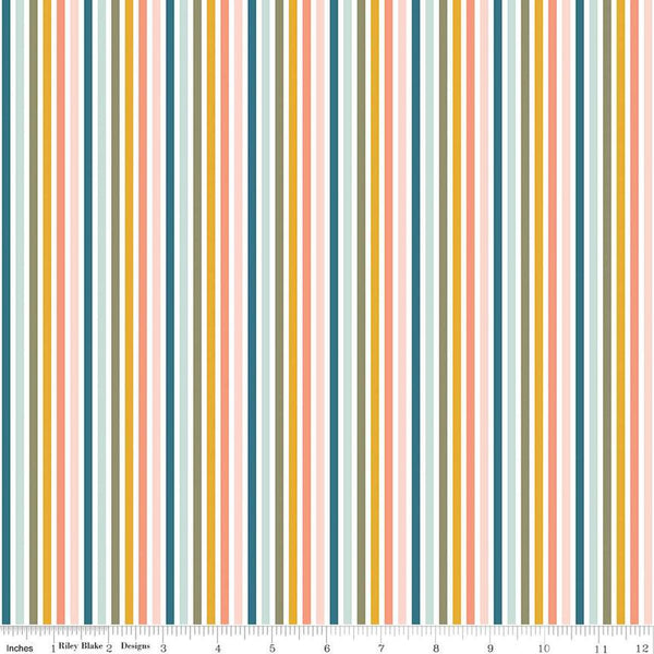FLANNEL Make a Pretty Life Stripes F13340 Multi - Riley Blake Designs - Multi-Colored White Stripe Striped FLANNEL Cotton Fabric