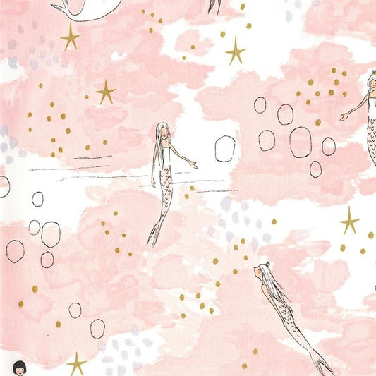 16" End of Bolt - SALE Magic Mermaid Magic Blossom METALLIC by Sarah Jane for Michael Miller - Mermaids Pink - Quilting Cotton Fabric
