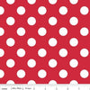 Fat Quarter End of Bolt - SALE White Polka Dots on Red Medium 3/4" inch - Riley Blake Designs  - Quilting Cotton Fabric