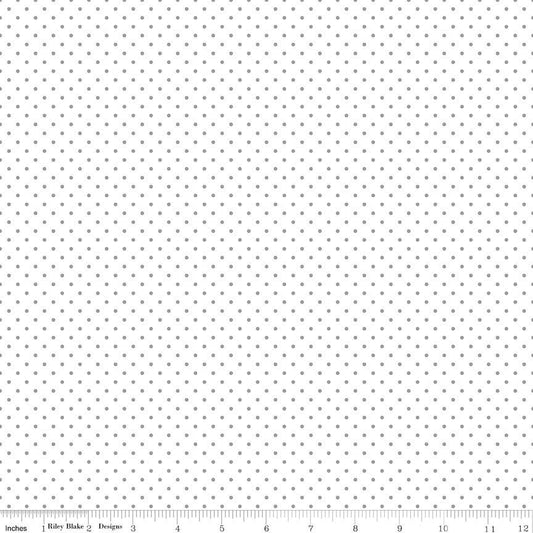 32" End of Bolt - Silver SPARKLE Swiss Dot on White - Riley Blake Designs - Polka Dots Metallic - Quilting Cotton Fabric