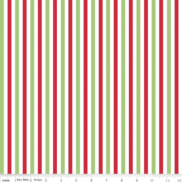 Fat Half End of Bolt Piece - SALE Christmas 1/4 Quarter Inch Stripe - Riley Blake Designs - Red Green- Jersey KNIT cotton  stretch fabric