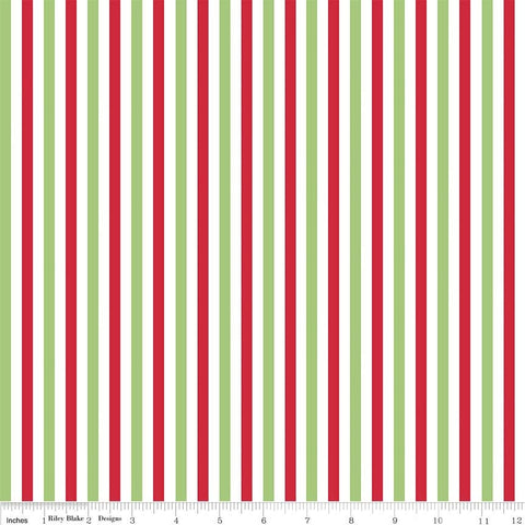 Fat Half End of Bolt Piece - SALE Christmas 1/4 Quarter Inch Stripe - Riley Blake Designs - Red Green- Jersey KNIT cotton  stretch fabric