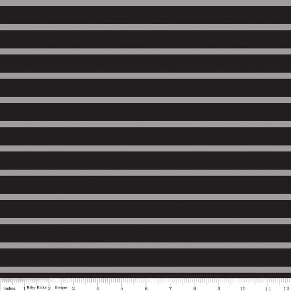 18" End of Bolt - SALE Black and Gray 1/4" Quarter Inch Stripe by Riley Blake Designs - Jersey KNIT cotton  stretch fabric