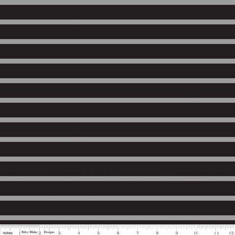 18" End of Bolt - SALE Black and Gray 1/4" Quarter Inch Stripe by Riley Blake Designs - Jersey KNIT cotton  stretch fabric