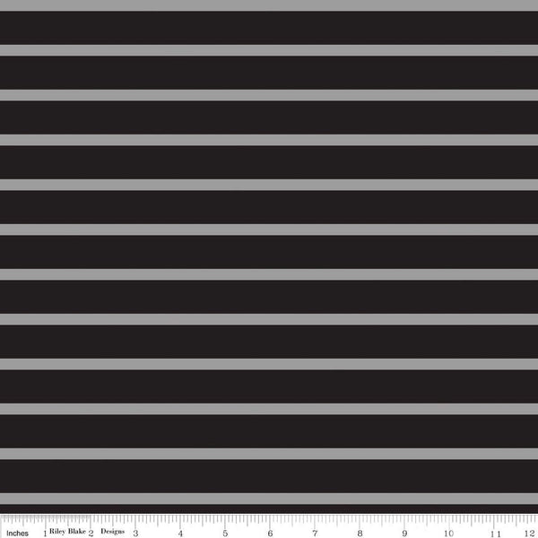 18" End of Bolt - SALE Black and Gray 1/4" Quarter Inch Stripe by Riley Blake Designs - Jersey KNIT cotton  stretch fabric