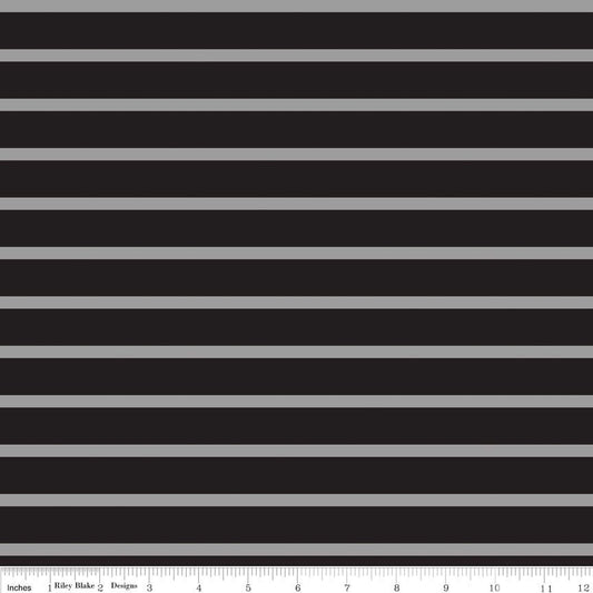 CLEARANCE 18" End of Bolt - Black & Gray 1/4" Quarter Inch Stripe - Riley Blake Designs - Jersey KNIT cotton  stretch fabric
