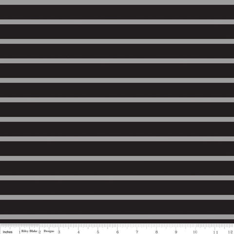 18" End of Bolt - SALE Black and Gray 1/4" Quarter Inch Stripe by Riley Blake Designs - Jersey KNIT cotton  stretch fabric
