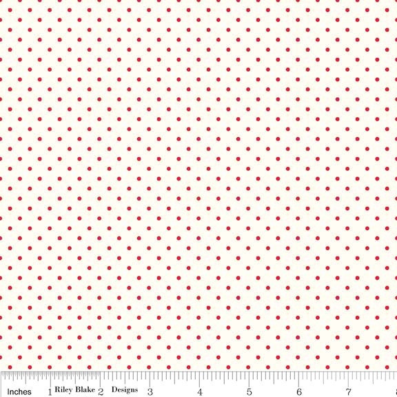 30" End of Bolt Piece - Red Flat Swiss Dots on Cream Le Creme - Polka Dot - Riley Blake Designs - Quilting Cotton Fabric