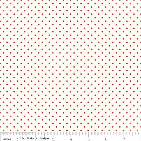 21" End of Bolt Piece - Red Flat Swiss Dots on Cream Le Creme - Polka Dot - Riley Blake Designs - Quilting Cotton Fabric