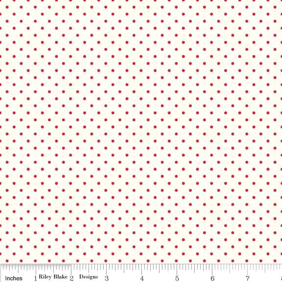 23" End of Bolt Piece - Red Flat Swiss Dots on Cream Le Creme - Polka Dot - Riley Blake Designs - Quilting Cotton Fabric