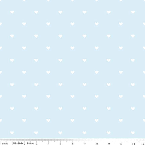 Fat Half End of Bolt - SALE When Skies Are Gray Heart Blue White - Riley Blake Designs - Jersey KNIT cotton spandex stretch fabric