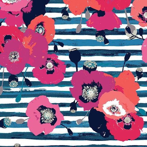 Paparounes Crimson - Skopelos - Art Gallery - Floral pink - Jersey KNIT cotton  stretch fabric - choose your cut