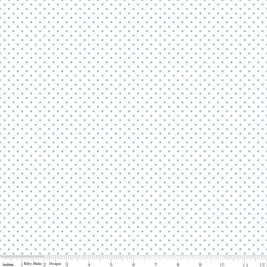 Aqua Flat Swiss Dots on White by Riley Blake Designs - Polka Dot - Quilting Cotton Fabric