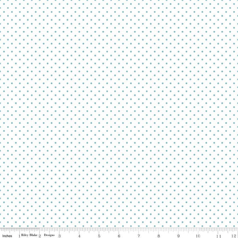 SALE Aqua Flat Swiss Dots on White by Riley Blake Designs - Polka Dot - Quilting Cotton Fabric