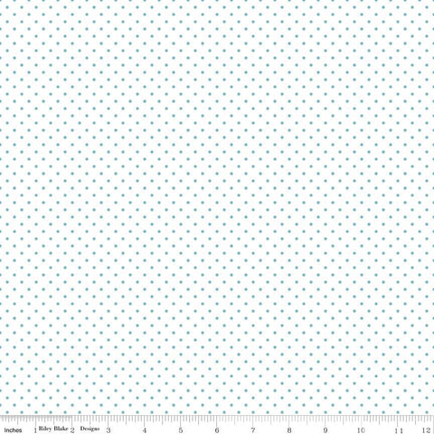 SALE Aqua Flat Swiss Dots on White by Riley Blake Designs - Polka Dot - Quilting Cotton Fabric